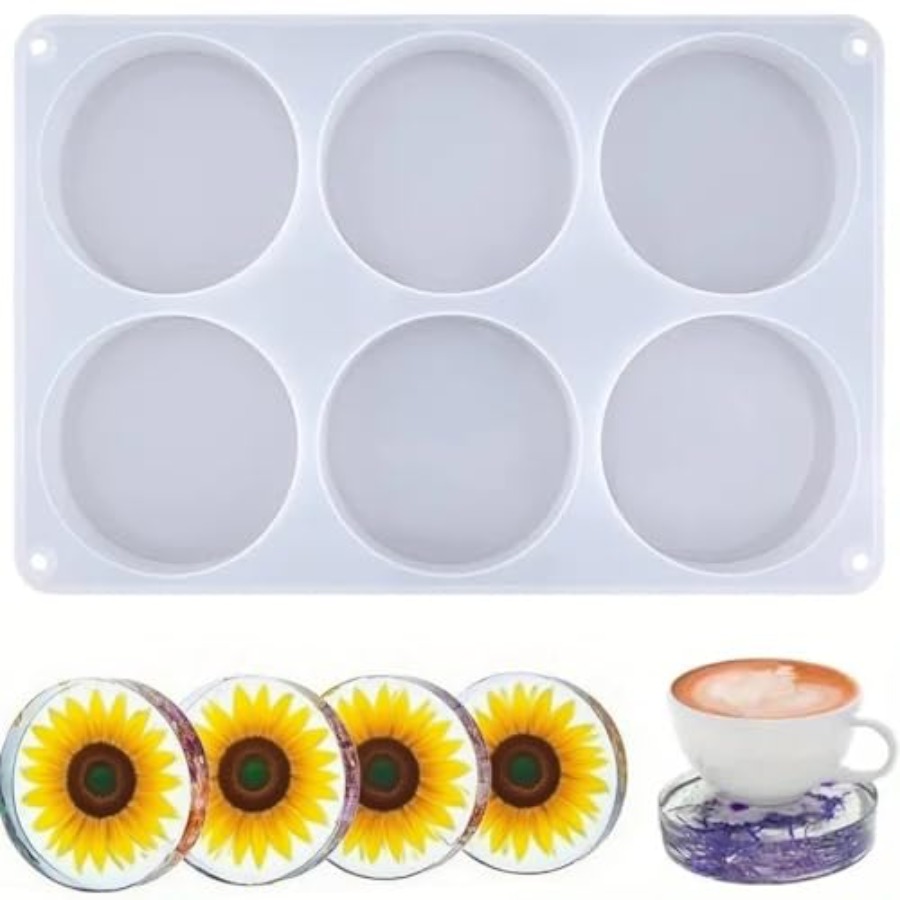Flower Preservation Resin - 6 Bölmeli Derin Yuvarlak Bardak Altlığı