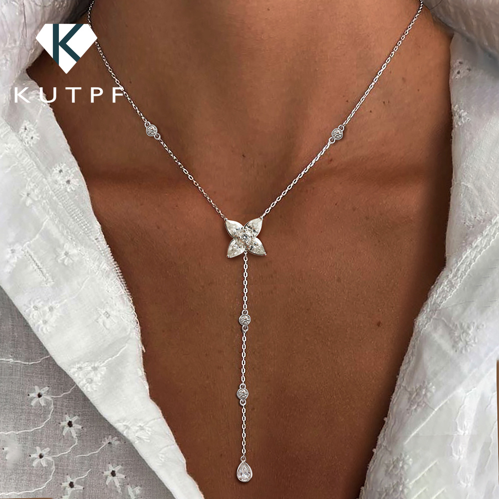 Bezels Set Pendant - Armut/Yuvarlak Çerçeveli Moissanite Lariat Kolye S925