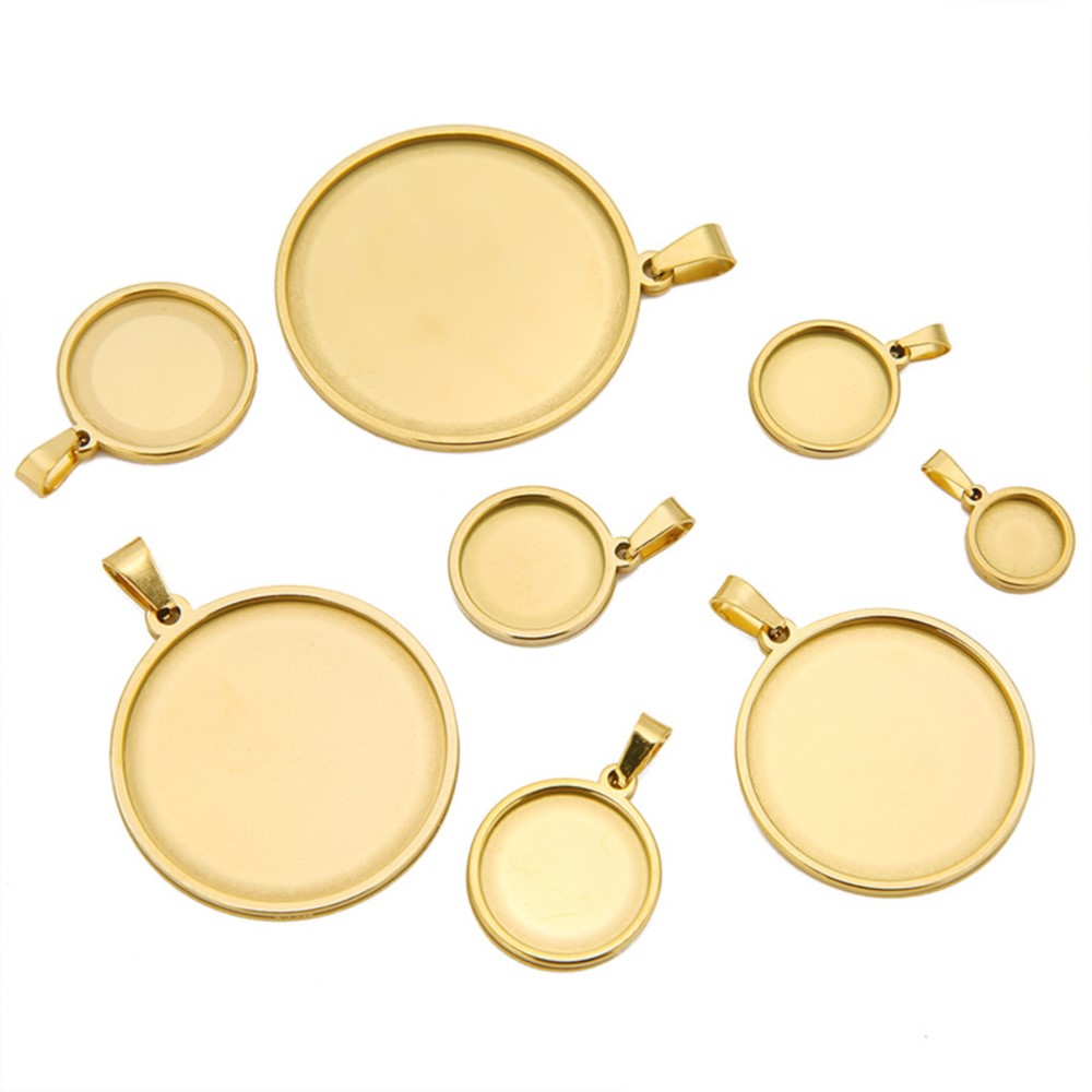 Bezels Set Pendant - 5 adet/grup paslanmaz çelik yuvarlak Cabochon
